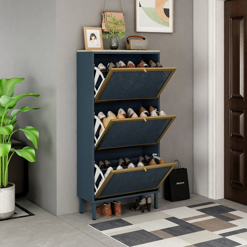 Modern Rattan 3 Door Shoe Rack Cabinet For Entryway by Unique Piece Furniture
