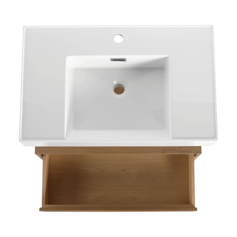 Wall Mounted Bathroom Vanity With Resin Sink And Soft Close Drawer In Imitative - Imitative Oak by HouseOfZazla
