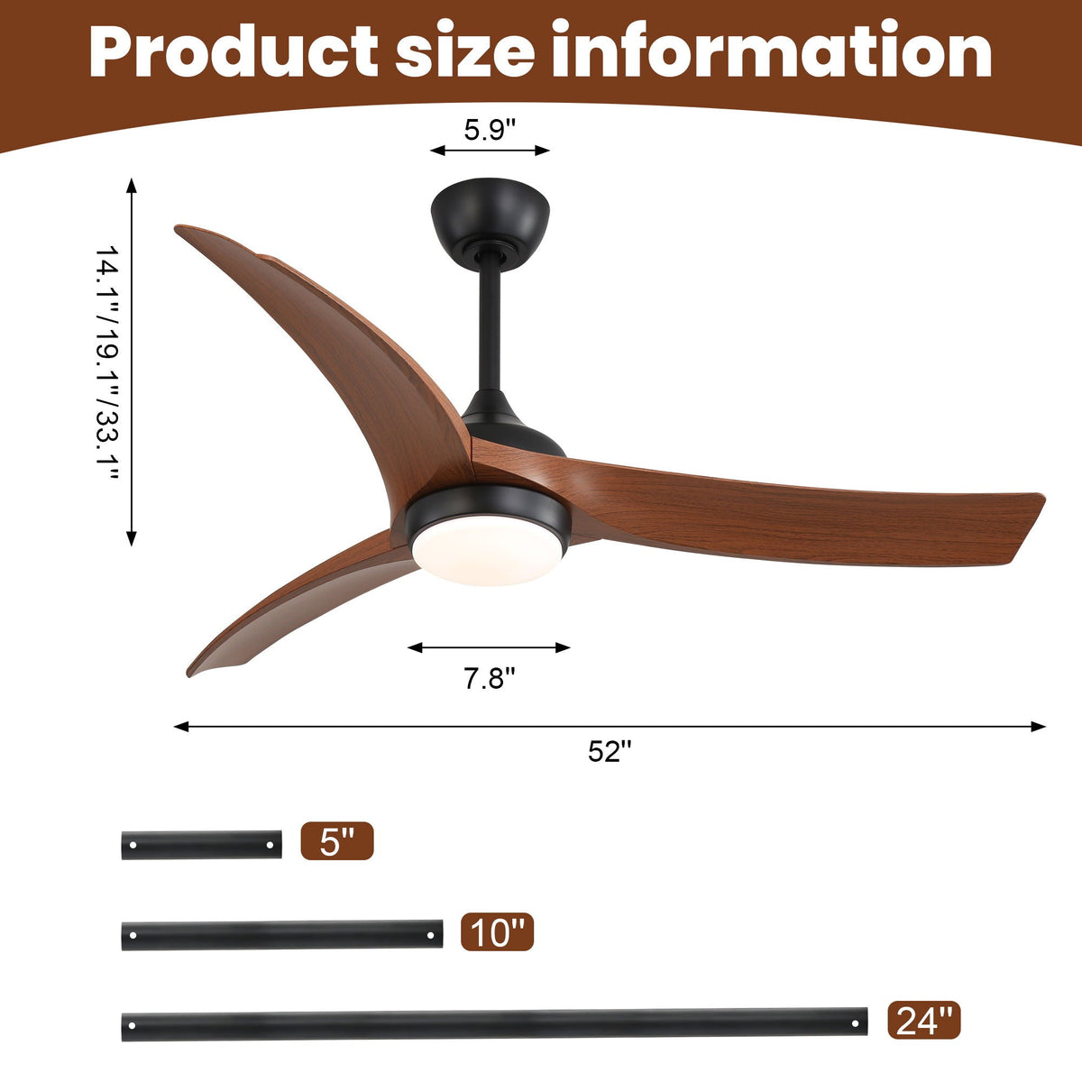 Ceiling Fan With 3 Blades, Remote Control, Dimmable Light - Black, photo 4 of 4