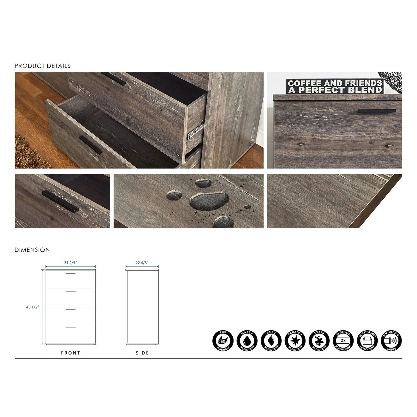 Oliver - Farmhouse Jumbo Chest With 4 Drawer Storage by HouseOfZazla