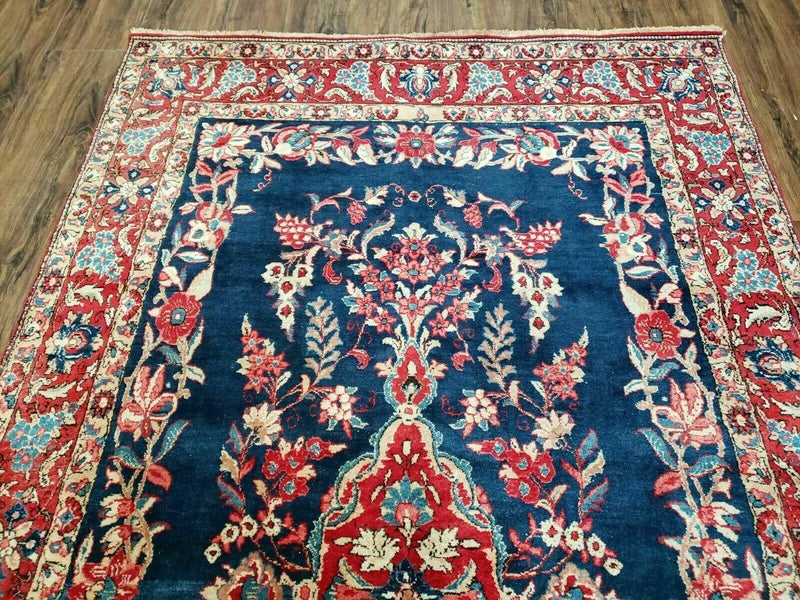 4' X 7' Vintage Handmade Turkish Wool Rug Flowers Birds Tree Of Life Blue Red by Jewel Rugs