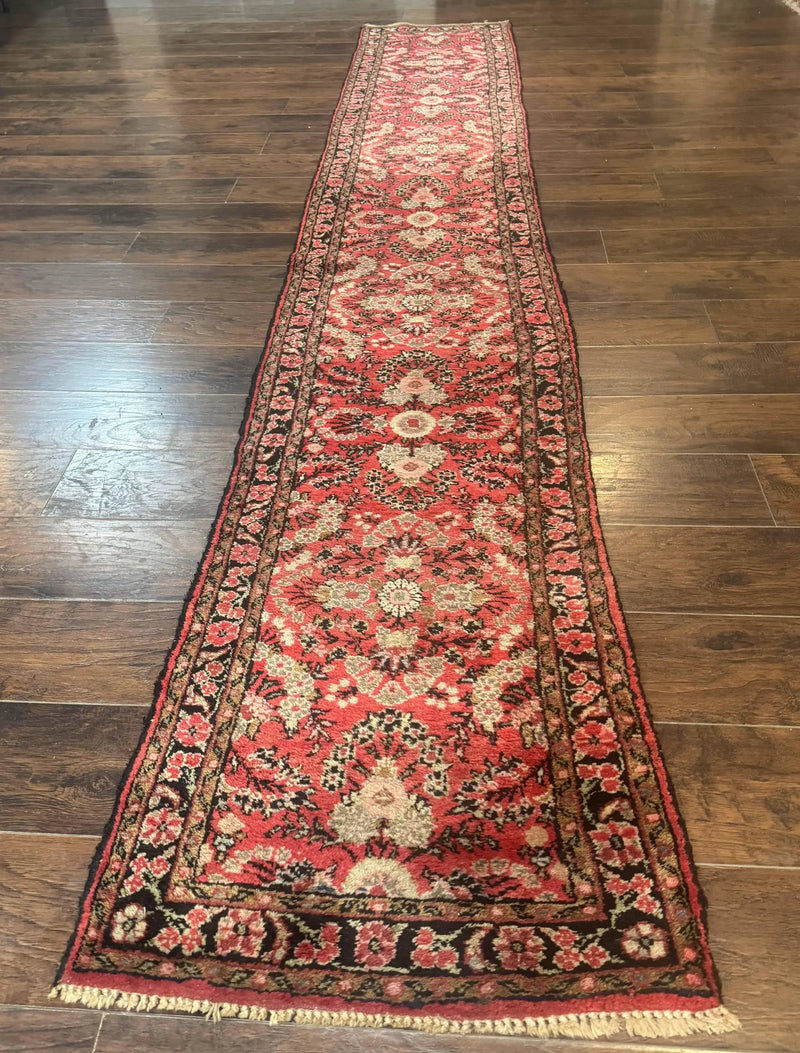 Persian Hamadan Runner Rug 2 x 13.6 – Red Floral Wool Hallway Carpet by Jewel Rugs
