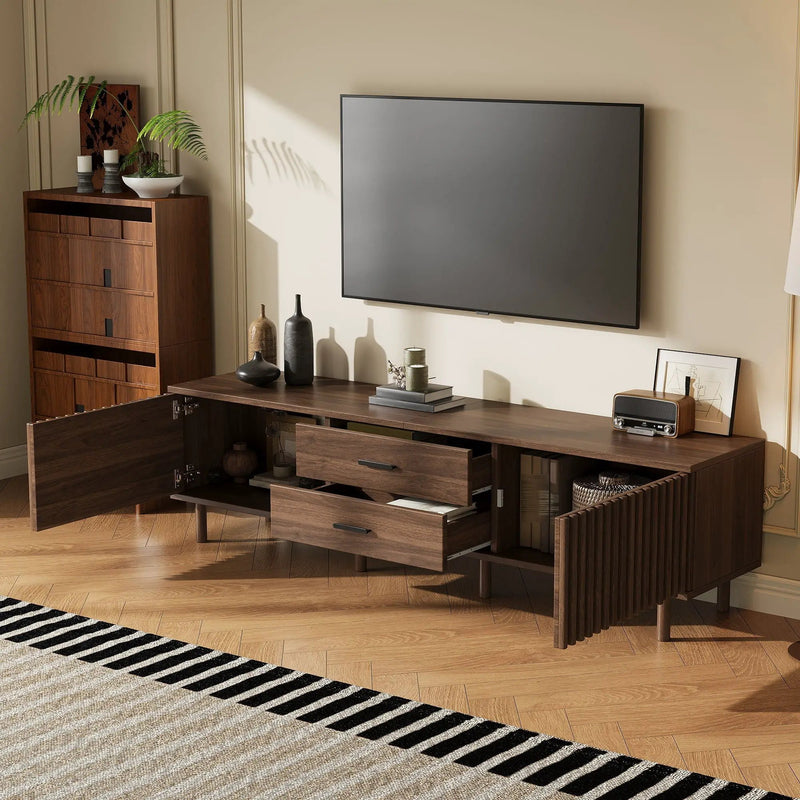 TV Stand For TVs Up To 80", Media Entertainment Center With Ample Storage - Dark Brown by HouseOfZazla
