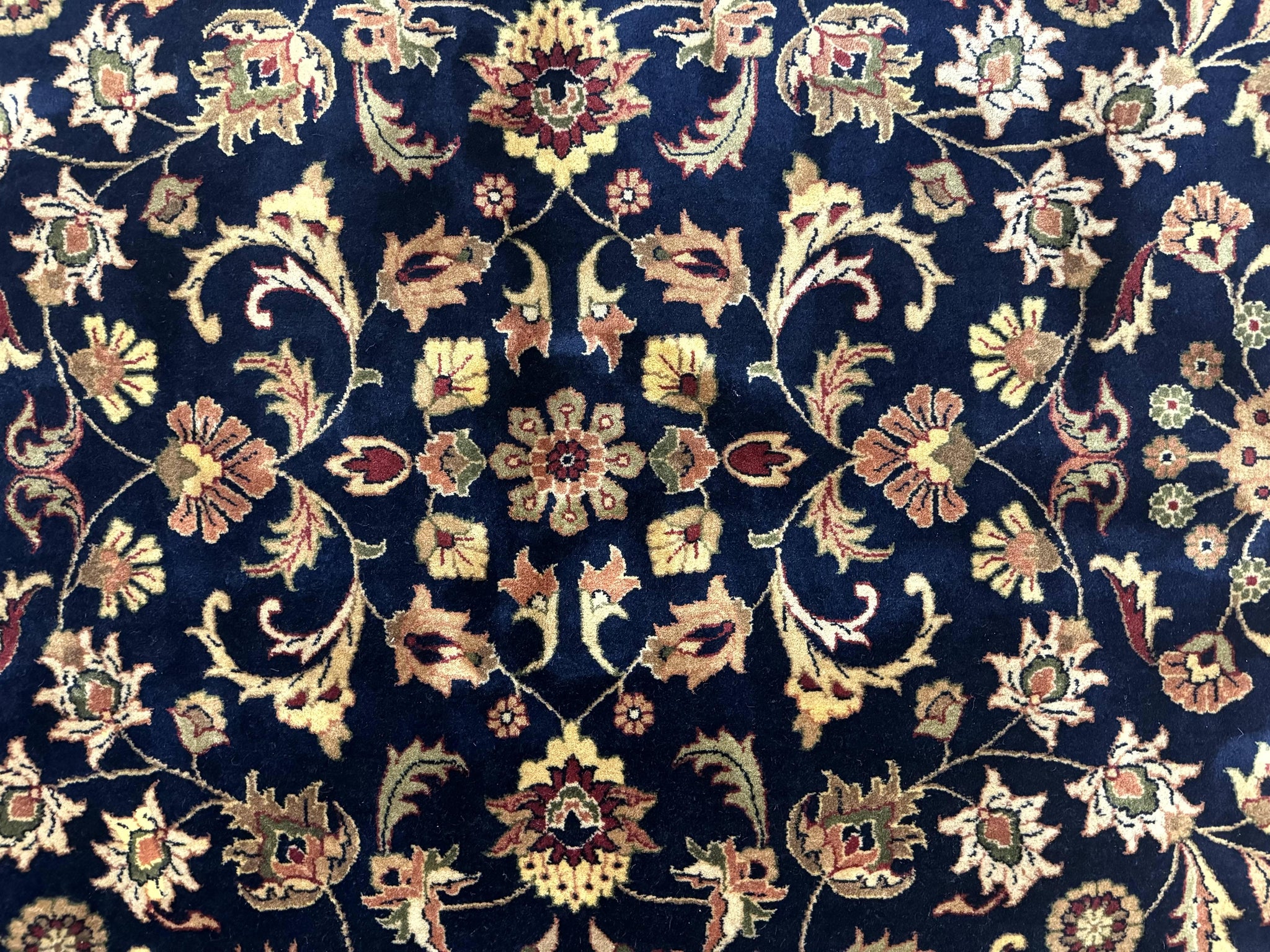 Indo Persian Rug 8x10, Navy Blue and Red, Floral Allover, Hand Knotted Vintage Wool Carpet, Indo Sarouk by Jewel Rugs