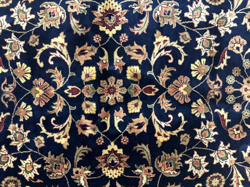 Indo Persian Rug 8x10, Navy Blue and Red, Floral Allover, Hand Knotted Vintage Wool Carpet, Indo Sarouk by Jewel Rugs