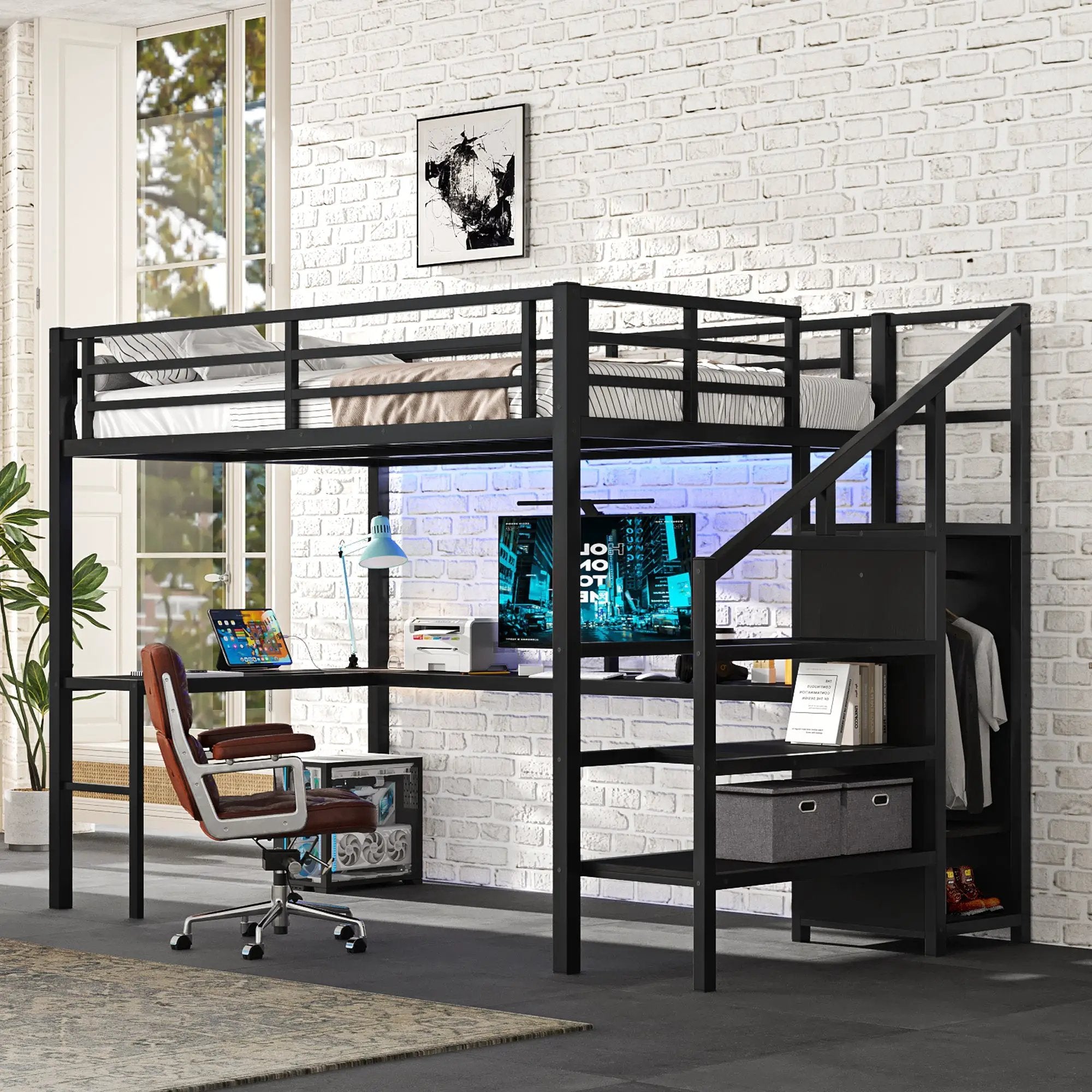 Full Size Loft Bed with L-Shaped Desk and USB by HouseOfZazla