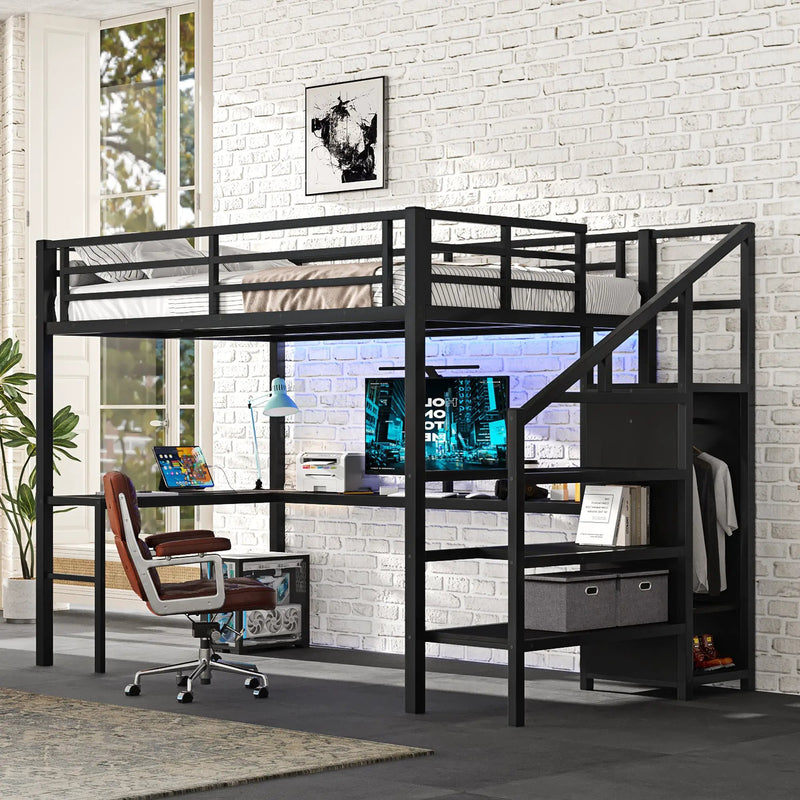 Full Size Loft Bed with L-Shaped Desk and USB by HouseOfZazla
