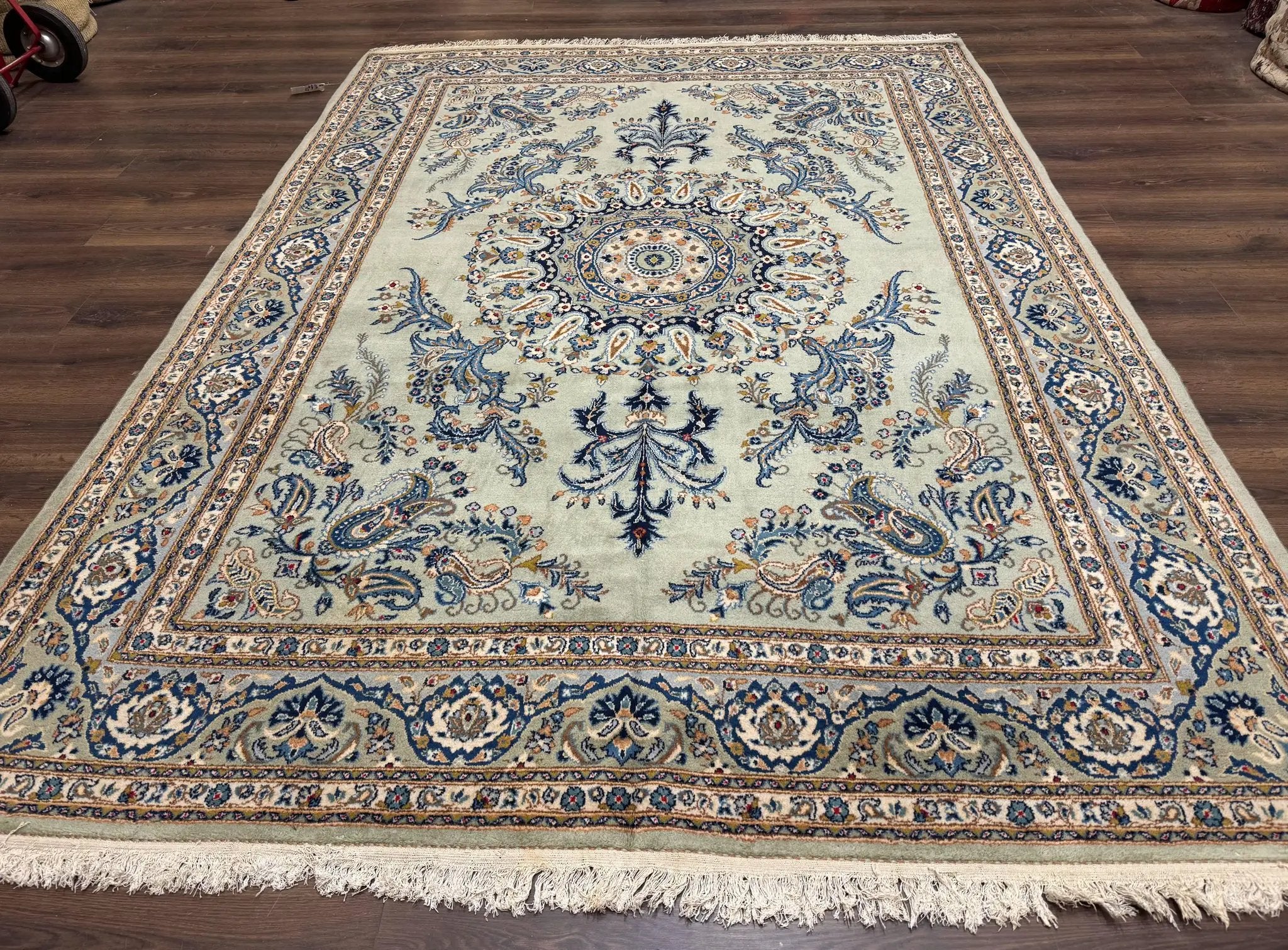 Light Green and Blue Persian Kashan Rug 7x10, Authentic Persian Carpet, Handmade, Wool by Jewel Rugs