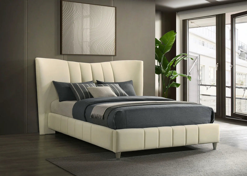 Evelyn Upholstered Queen Panel Platform Bed Ivory by Unique Piece Furniture