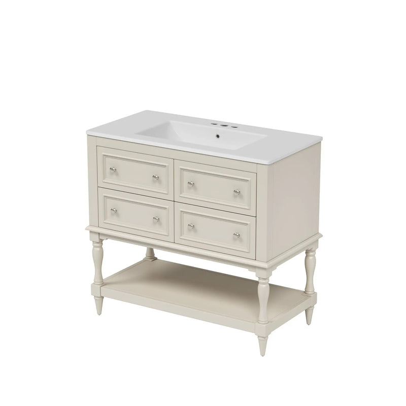 Bathroom Vanity With Medicine Cabinet, Storage Cabinet With 4 Drawers, Adjustable Shelf Mirror by Unique Piece Furniture
