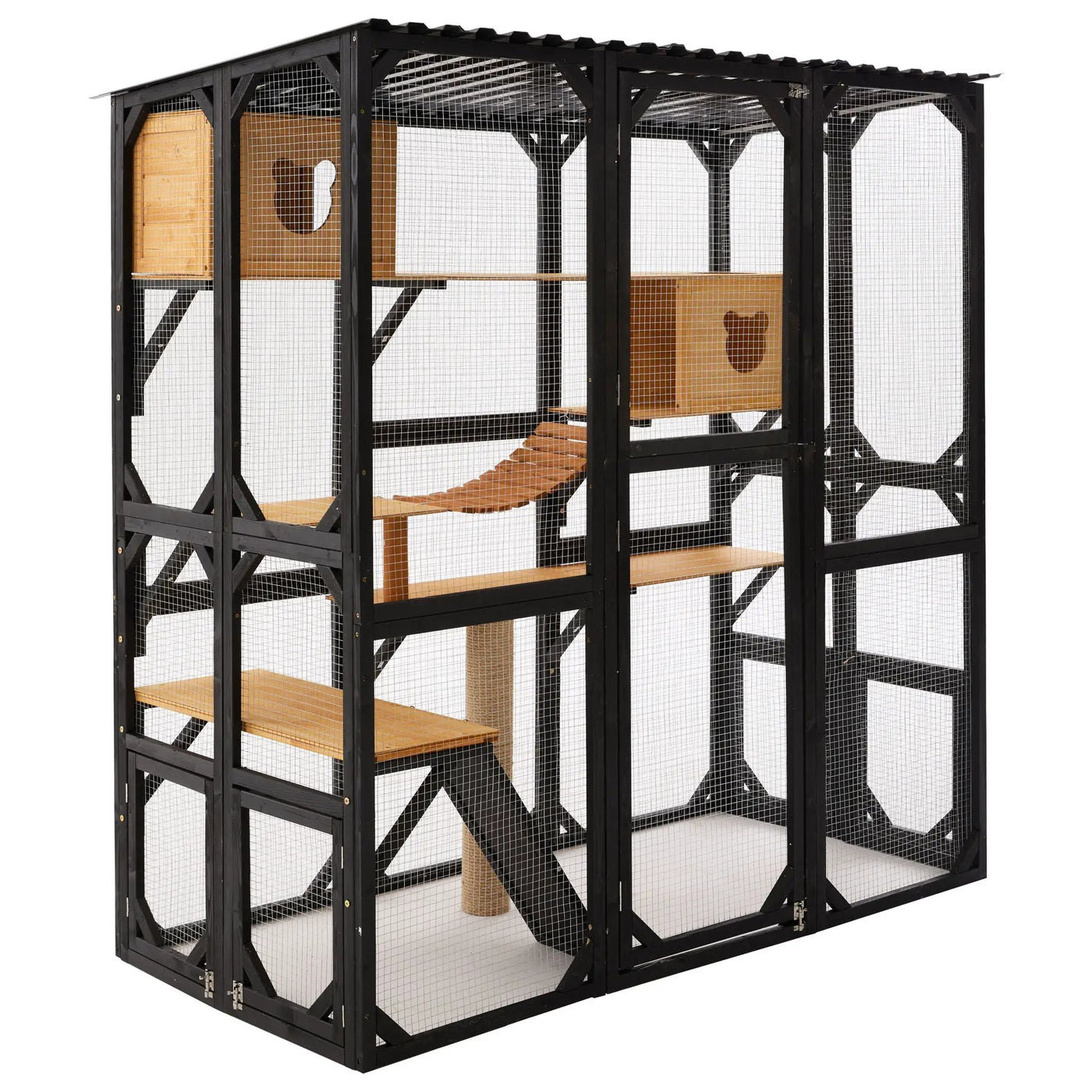 Outdoor Cat Enclosure With Sleeping Houses, Jumping Platforms, Scratching Post by HouseOfZazla