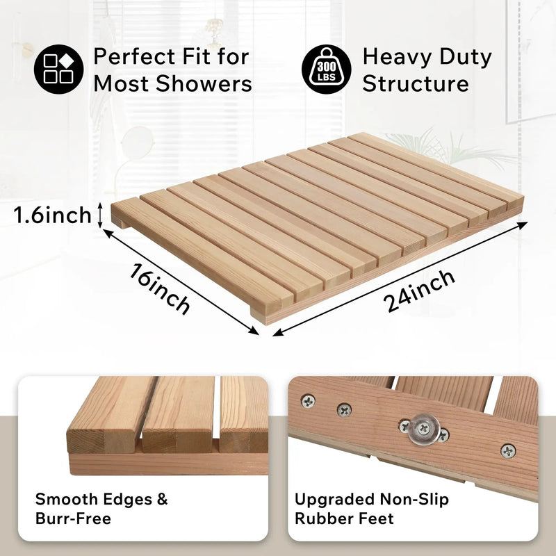 Cedar Wood Shower Mat - Non-Slip Slatted Bath Mat by HouseOfZazla