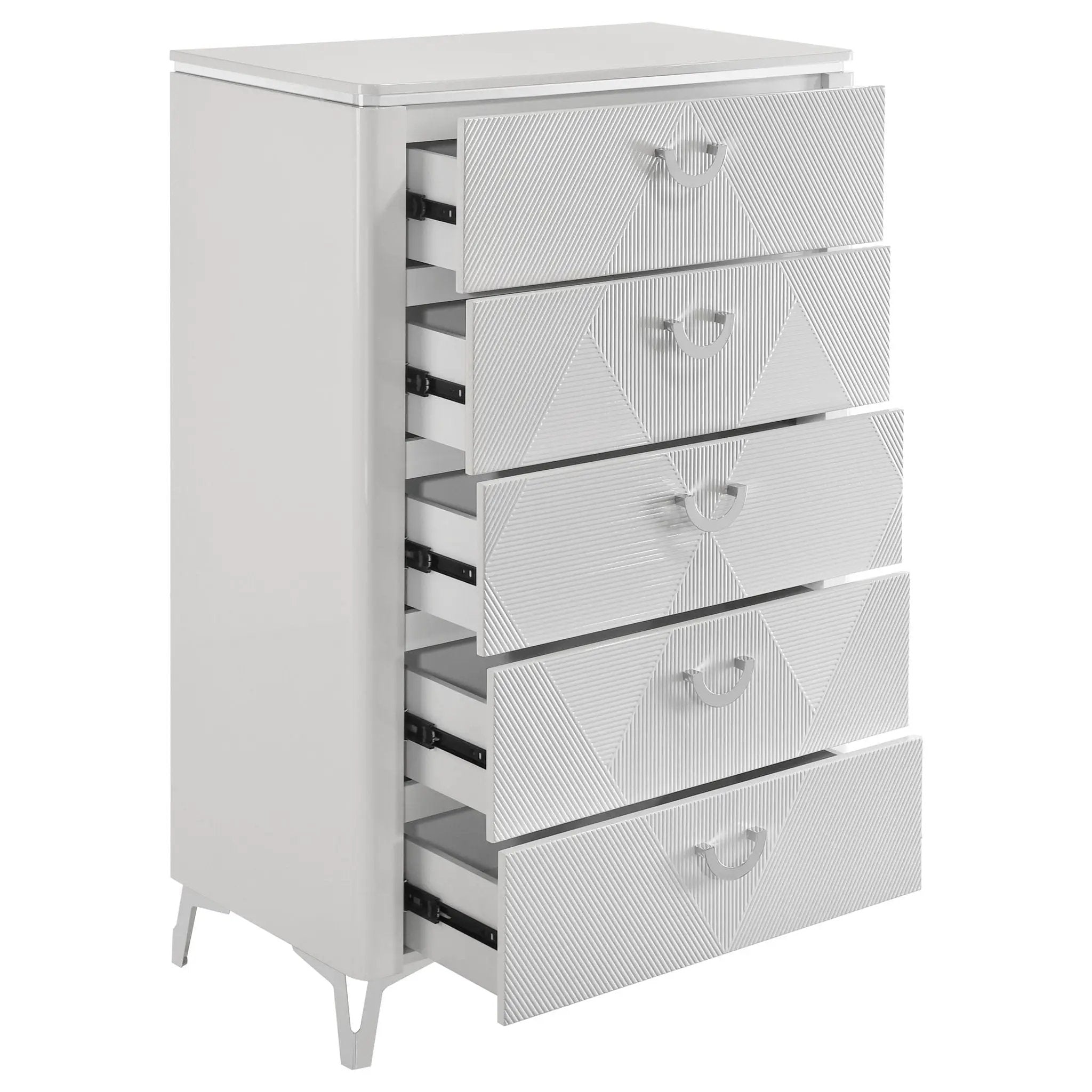 Cassia 5-drawer Bedroom Chest of Drawers White High Gloss by Unique Piece Furniture