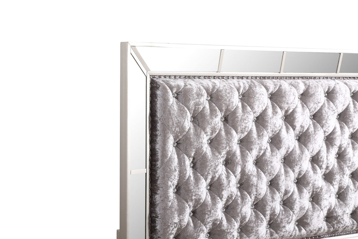 Contemporary Panel Bed with Mirrored Accents - Beige or Pearl Silver, photo 32 of 34
