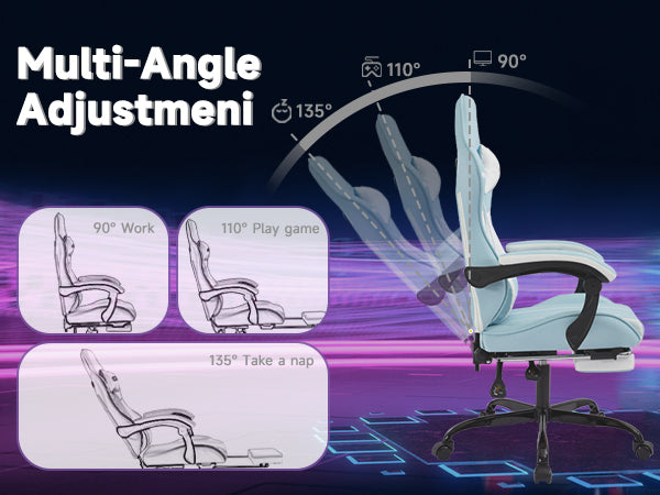 Ergonomic Gaming Chair with Footrest and Lumbar Support - Blue White, photo 7 of 10
