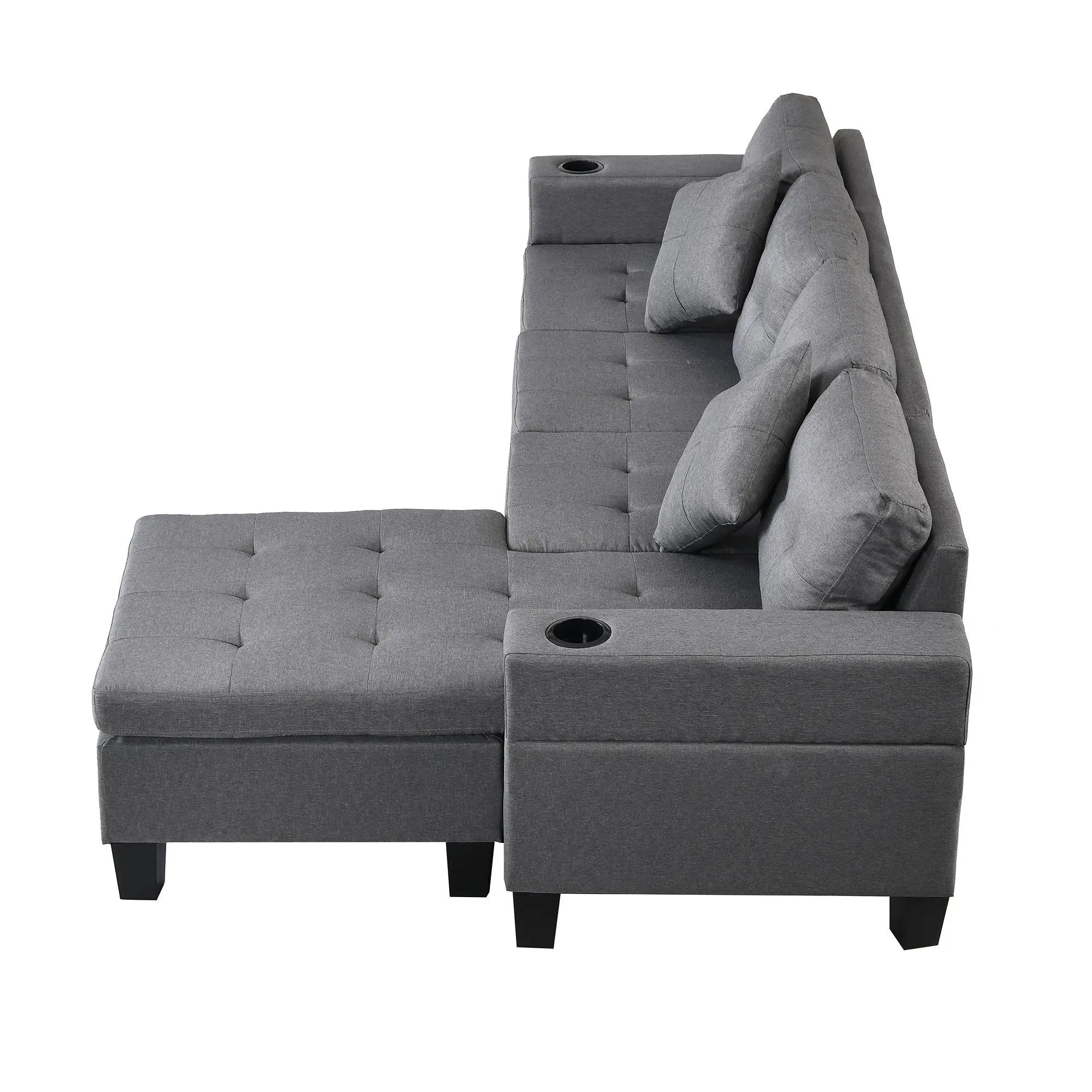 Sectional Sofa Set For Living Room With L Shape Chaise Lounge, Cup Holder And Left Or Right Hand Chaise Modern 4 Seat by HouseOfZazla