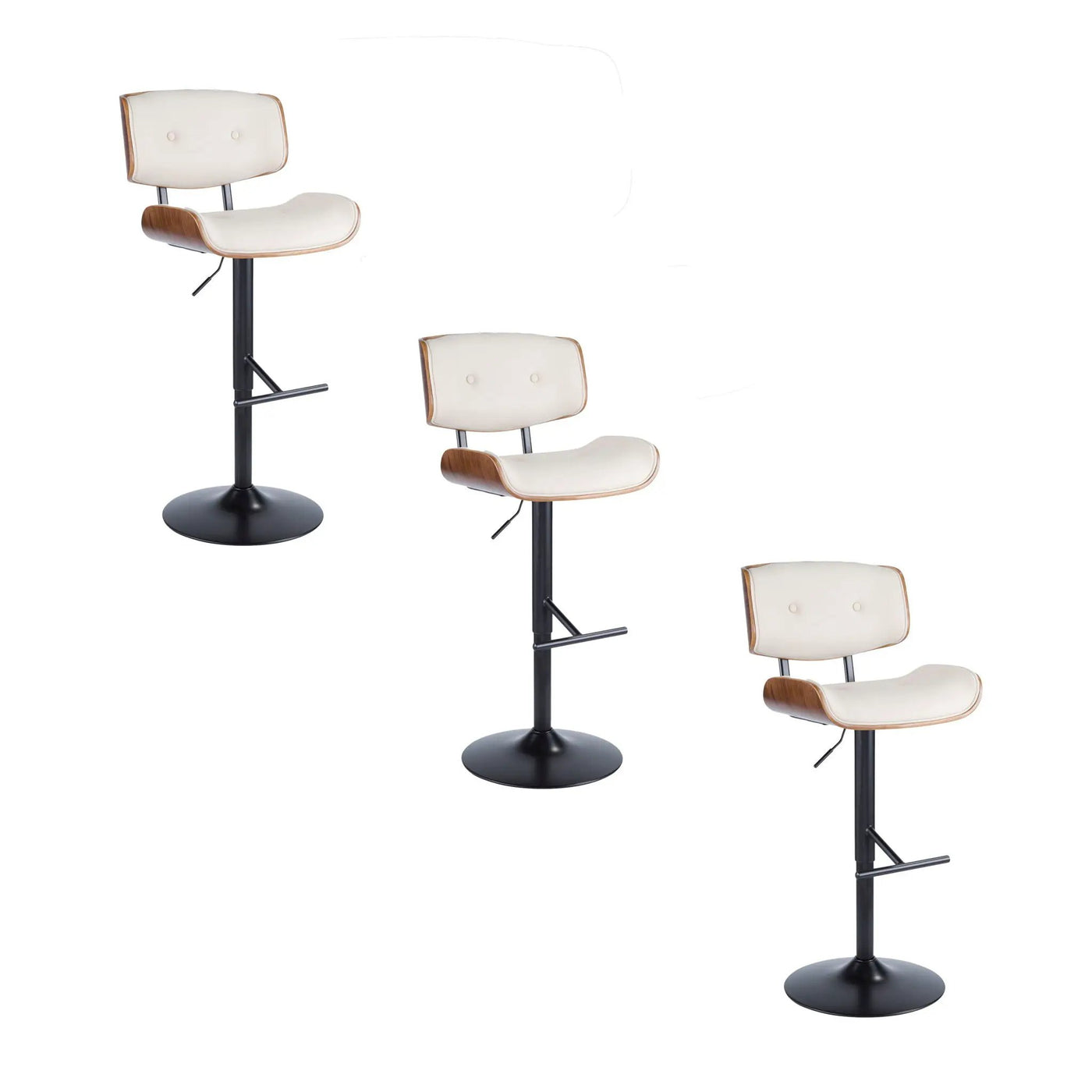 Lombardi - Mid Century Modern Adjustable Barstool With Swivel With Straight T Footrest (Set of 3) by HouseOfZazla