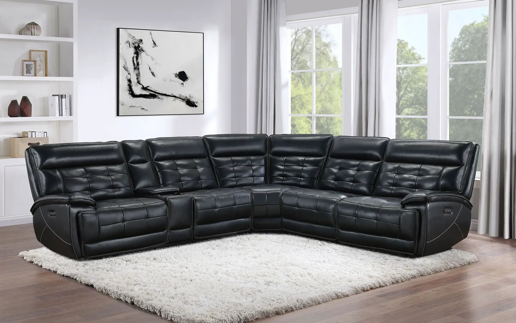 Hewitt Leather Dual Power Reclining Sectional Sofa Black by Unique Piece Furniture