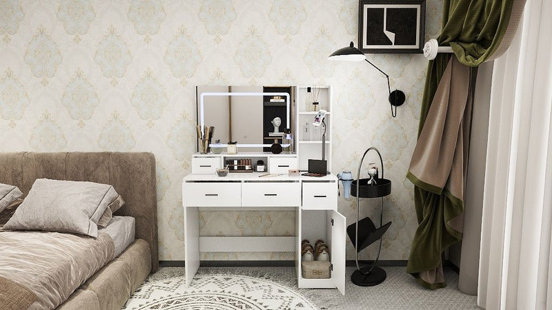 40.95" Newly Designed Smart Mirror Dressing Table With Drawers And Storage Cabinet, Dressing Table With Dressing Pad For Bedroom, Dressing Room by Unique Piece Furniture