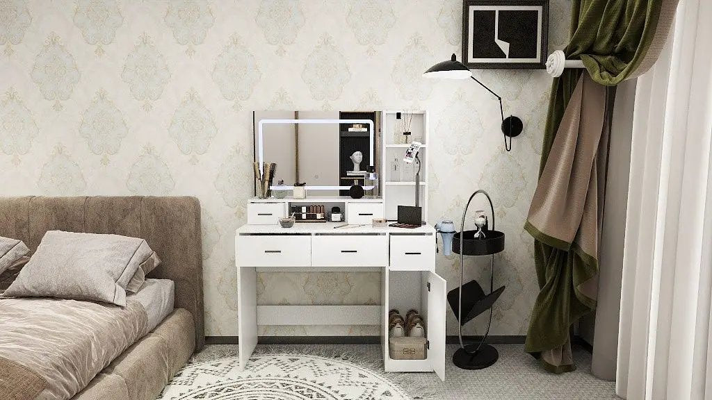 40.95" Newly Designed Smart Mirror Dressing Table With Drawers And Storage Cabinet, Dressing Table With Dressing Pad For Bedroom, Dressing Room by HouseOfZazla