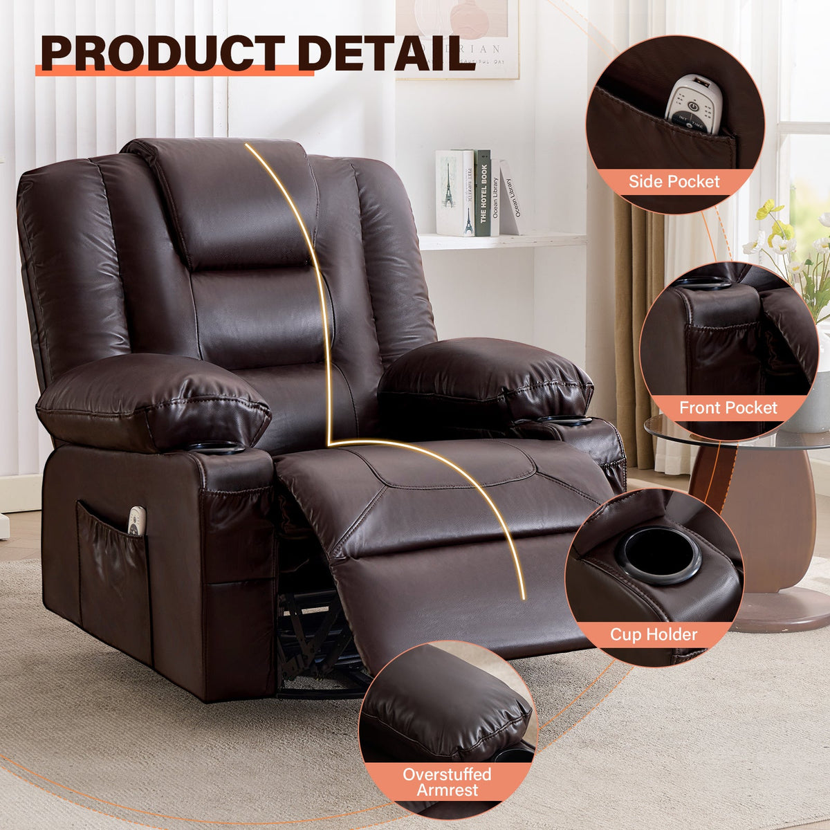 Rocker Recliner Chair with Massage and Heat - Leather, photo 8 of 8