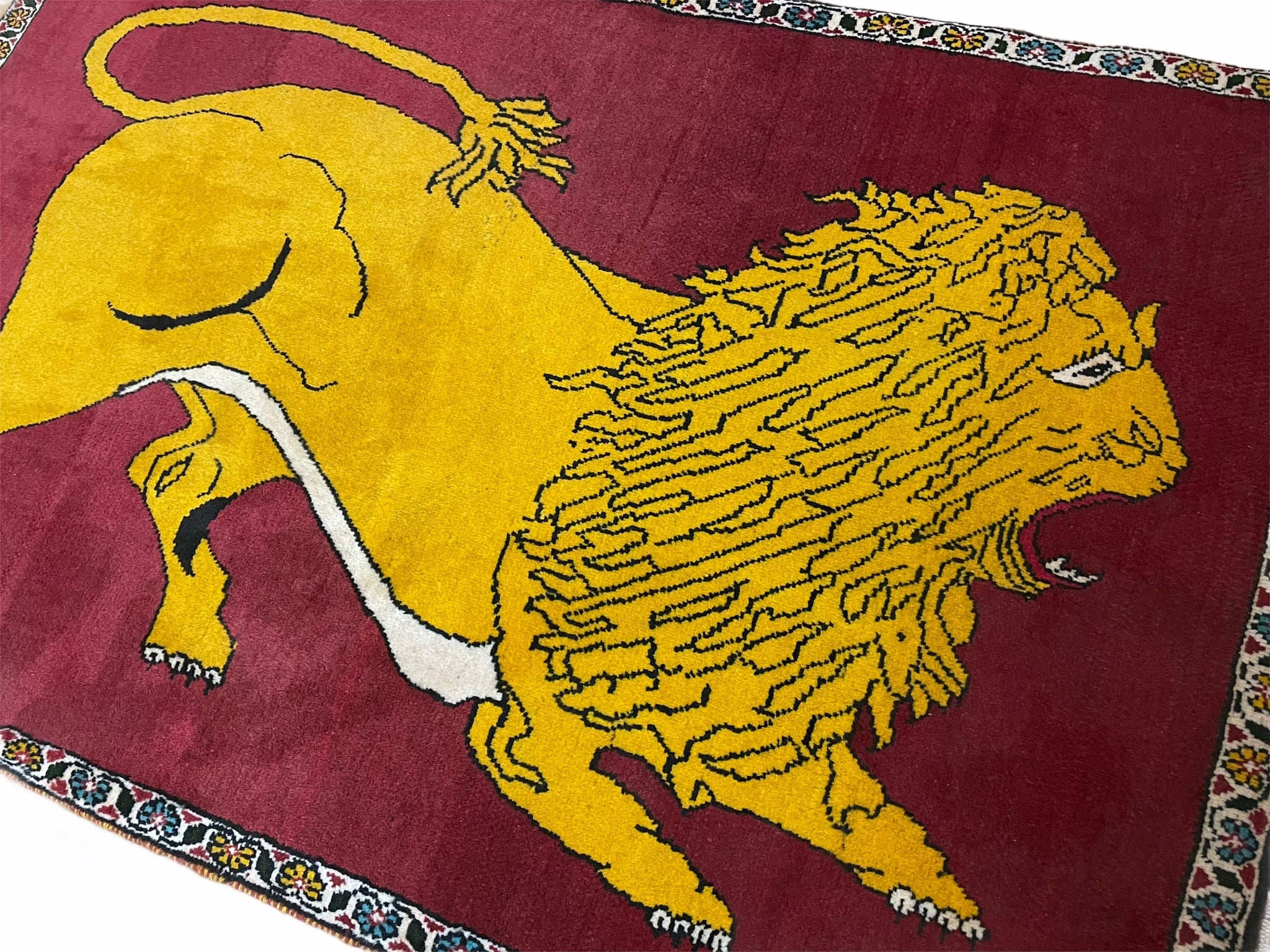 Persian Gabbeh Rug 3x4, Lion Pictorial, Red by Jewel Rugs