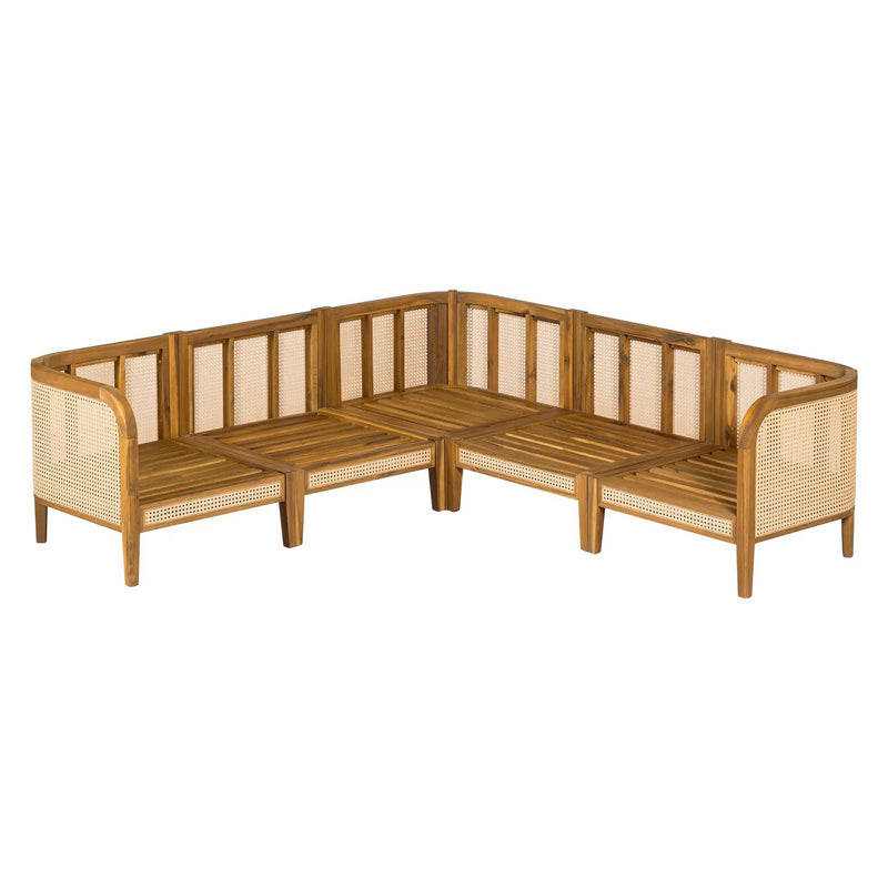 Kirkby Outdoor 5 Seater V-Shaped Acacia Wood Sofa by HouseOfZazla