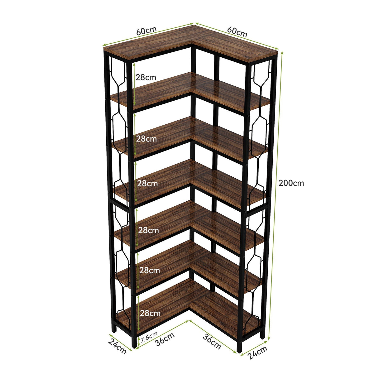 7 Tier Corner Bookshelf with Hexagonal Design - Dark Brown, White, Dark Gray, photo 11 of 12
