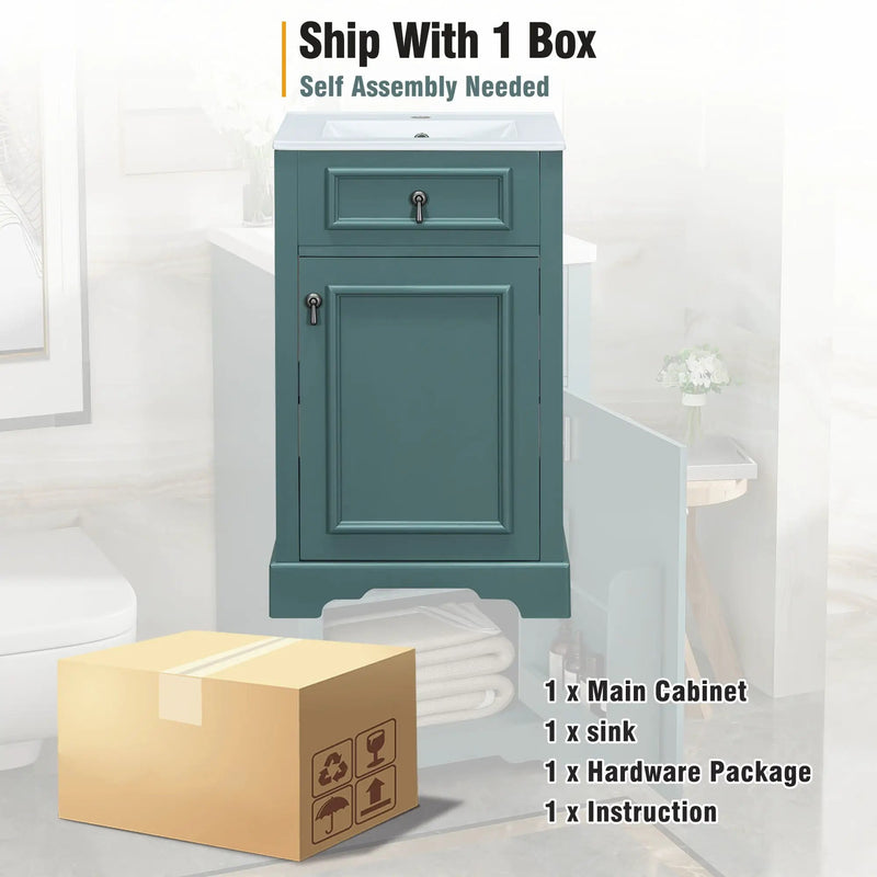 Elegant Bathroom Vanity With Ceramic Sink, Soft Close Door, Adjustable Shelf by HouseOfZazla