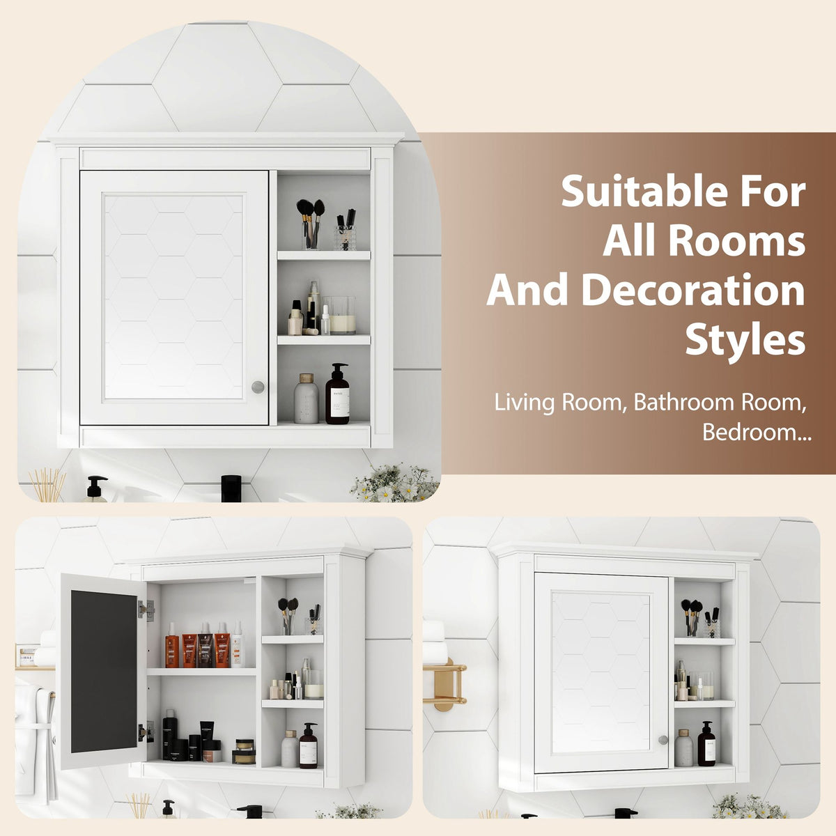 Wall Mounted Medicine Cabinet With Mirror And 3 Open Shelves, photo 24 of 28