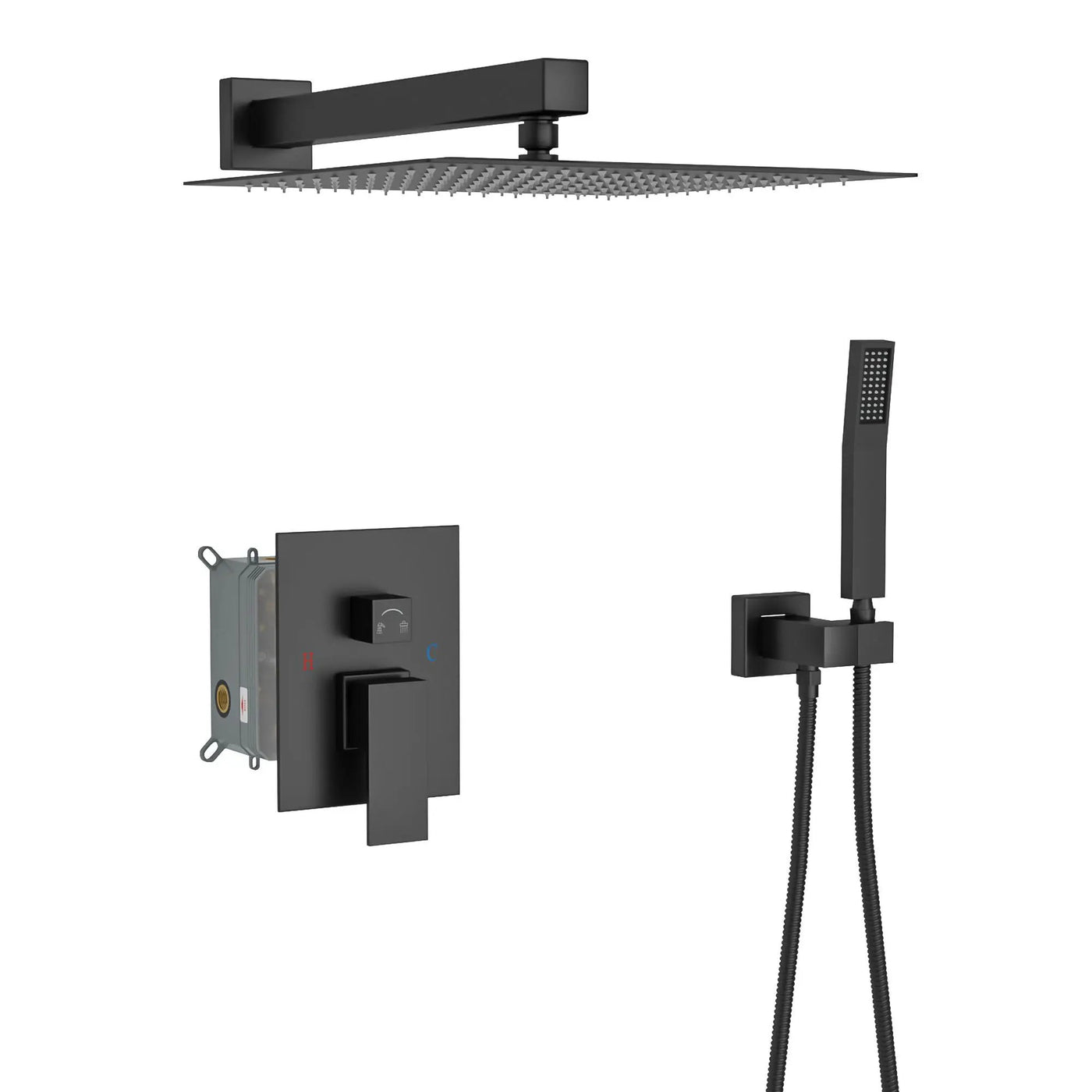 10" Square Dual Shower Head System Wall Mounted With Rough In Valve Modern Bathroom Fixture by HouseOfZazla