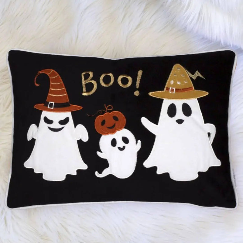 Halloween Boo Ghost Velvet Throw Pillow by HouseOfZazla