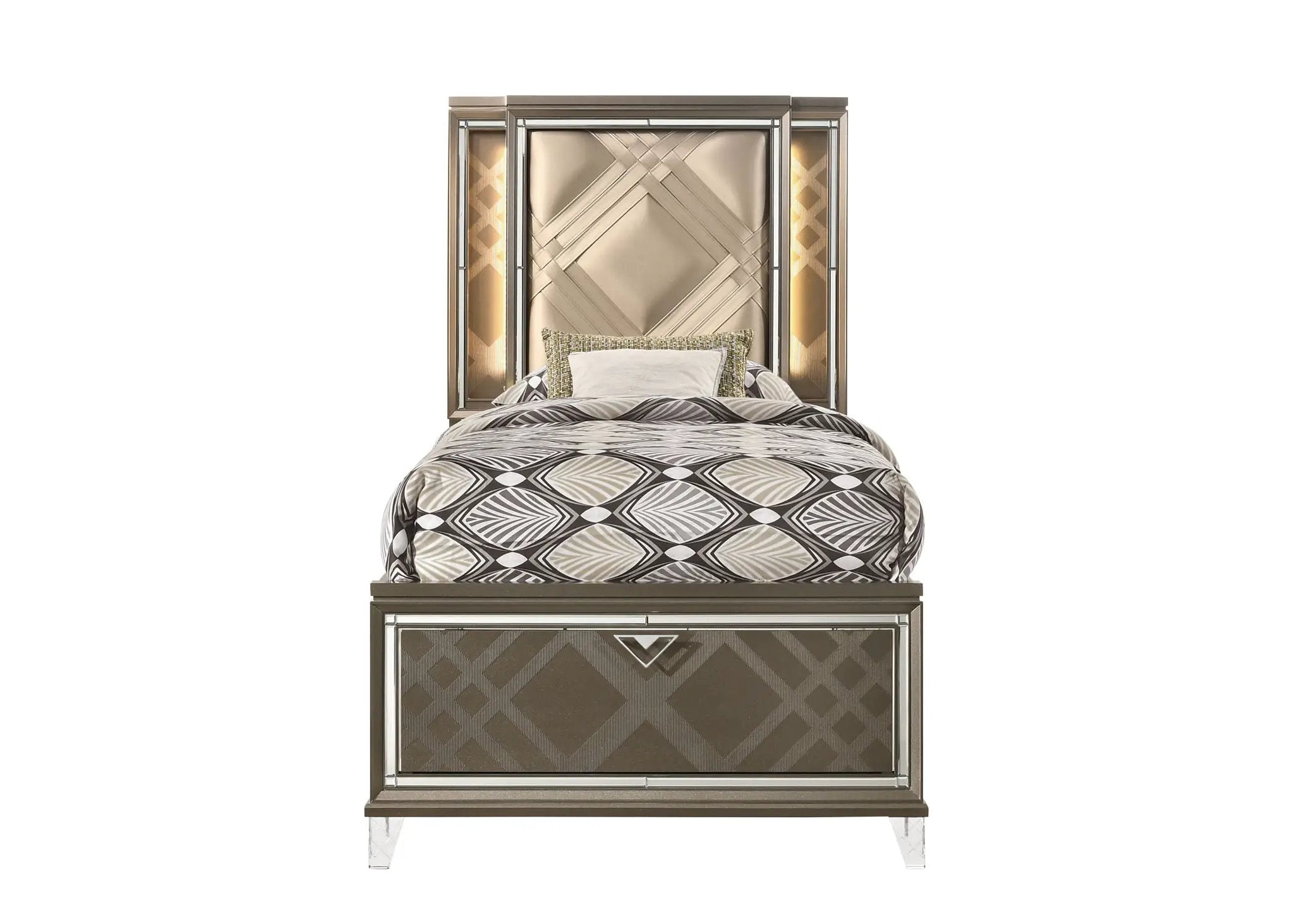 Skylar Full Bed With LED & Storage - Dark Champagne by HouseOfZazla