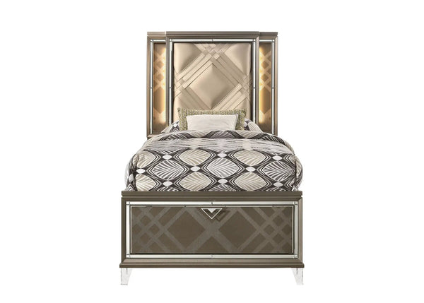 Skylar Full Bed With LED & Storage - Dark Champagne