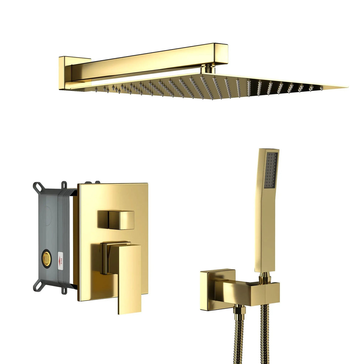 Dual Shower Head System With 12" Square Rain Shower And Rough In Valve by HouseOfZazla