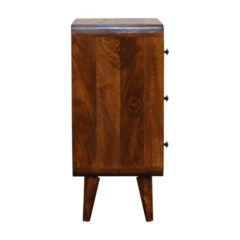 Solid Wood Mini Curved Chestnut Chest, 3-Drawer, Nordic Legs by HouseOfZazla