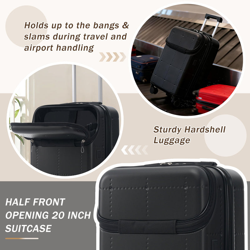Hardside Luggage Set 5 Piece with USB Port & TSA Lock - Black, photo 5 of 10