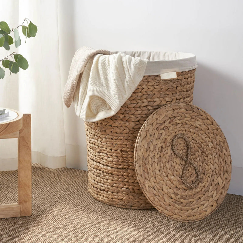 Ludmilla Round Tall Water Hyacinth Woven Wicker Laundry Hamper With Lid - For Clothes, Toys And Book Storage With Removable Liner - 18" X 18" X 23" - Natural Brown by HouseOfZazla