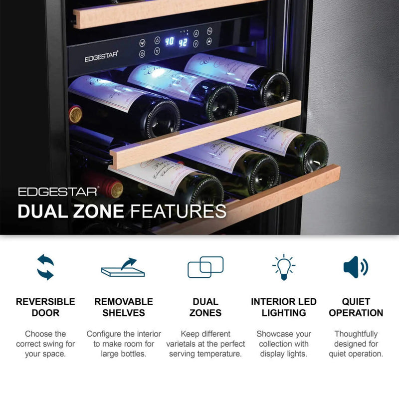 Edgestar 24-Inch 141 Bottle Capacity Freestanding Dual Zone Wine Cooler With Interior Lighting [CWR1552DZ] (SAK49245) by SAKSBY WHOLESALE