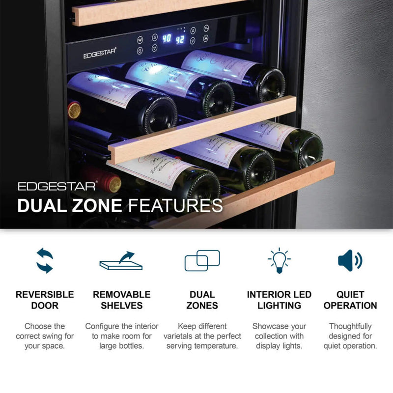 Edgestar 24-Inch 142 Bottle Built-In Dual Zone Double Door Wine Cooler With Door Lock [CWR1553DD] (SAK30742) by SAKSBY WHOLESALE