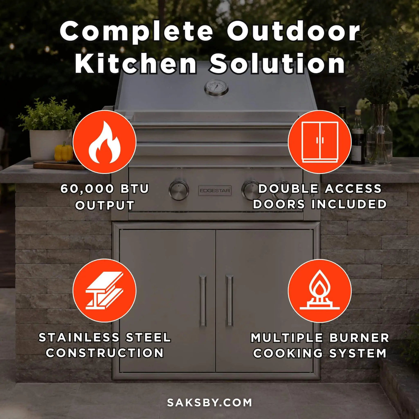 Edgestar 60K BTU 30-Inch Built-In Grill Kit With Insulated Jacket And Double Access Doors [GRL300IBKIT] (SAK82568) by SAKSBY WHOLESALE