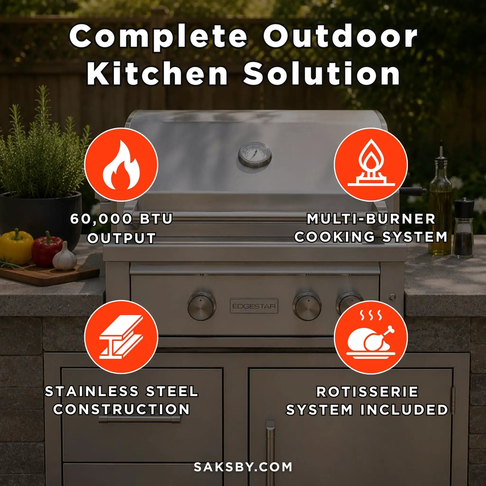 Edgestar 60K BTU 30-Inch Outdoor Built-In Grill With Rotisserie And LED Lighting (SAK52871) by SAKSBY WHOLESALE