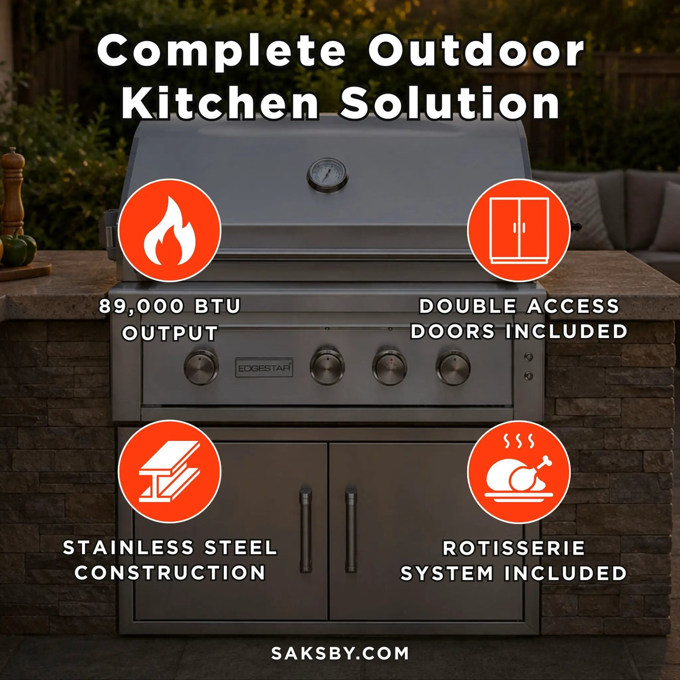 Edgestar 89K BTU 36-Inch Built-In Grill With Insulated Jacket And Double Access Doors [GRL360IBKIT] (SAK78429) by SAKSBY WHOLESALE