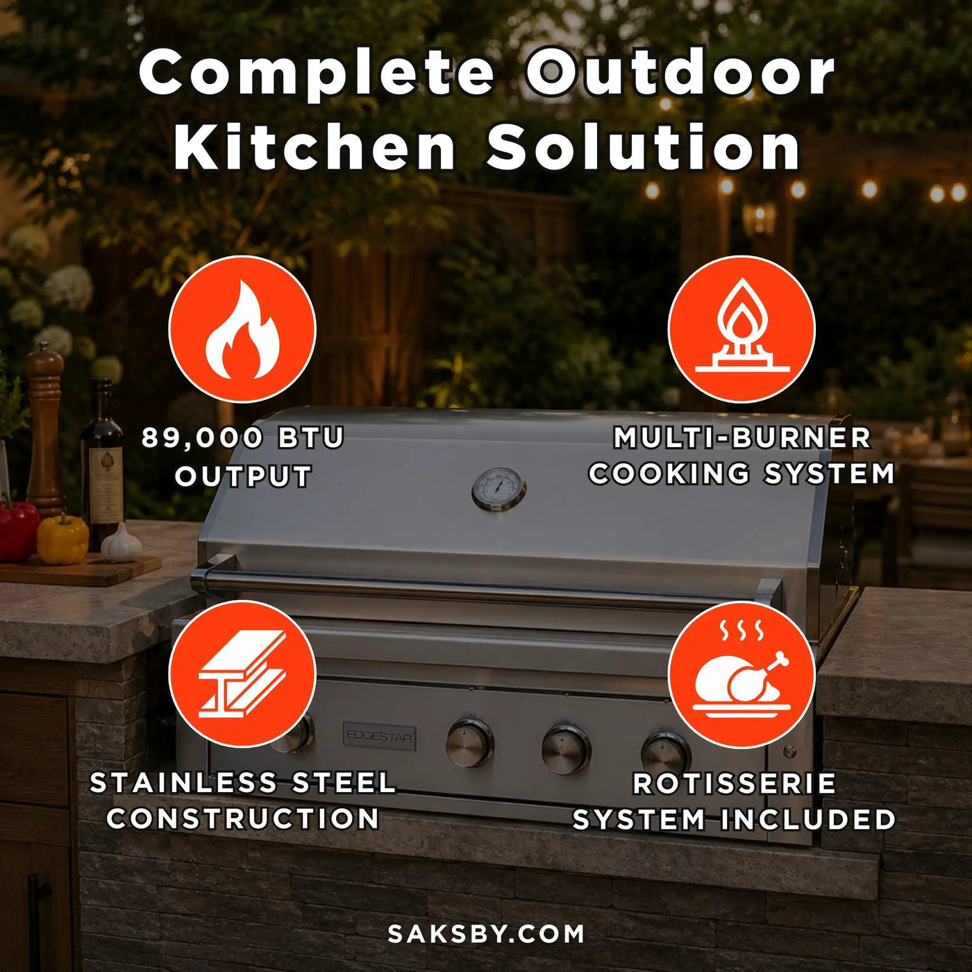 Edgestar 89K BTU 42-Inch Built-In Grill With Rotisserie And LED Lighting (SAK17368) by SAKSBY WHOLESALE