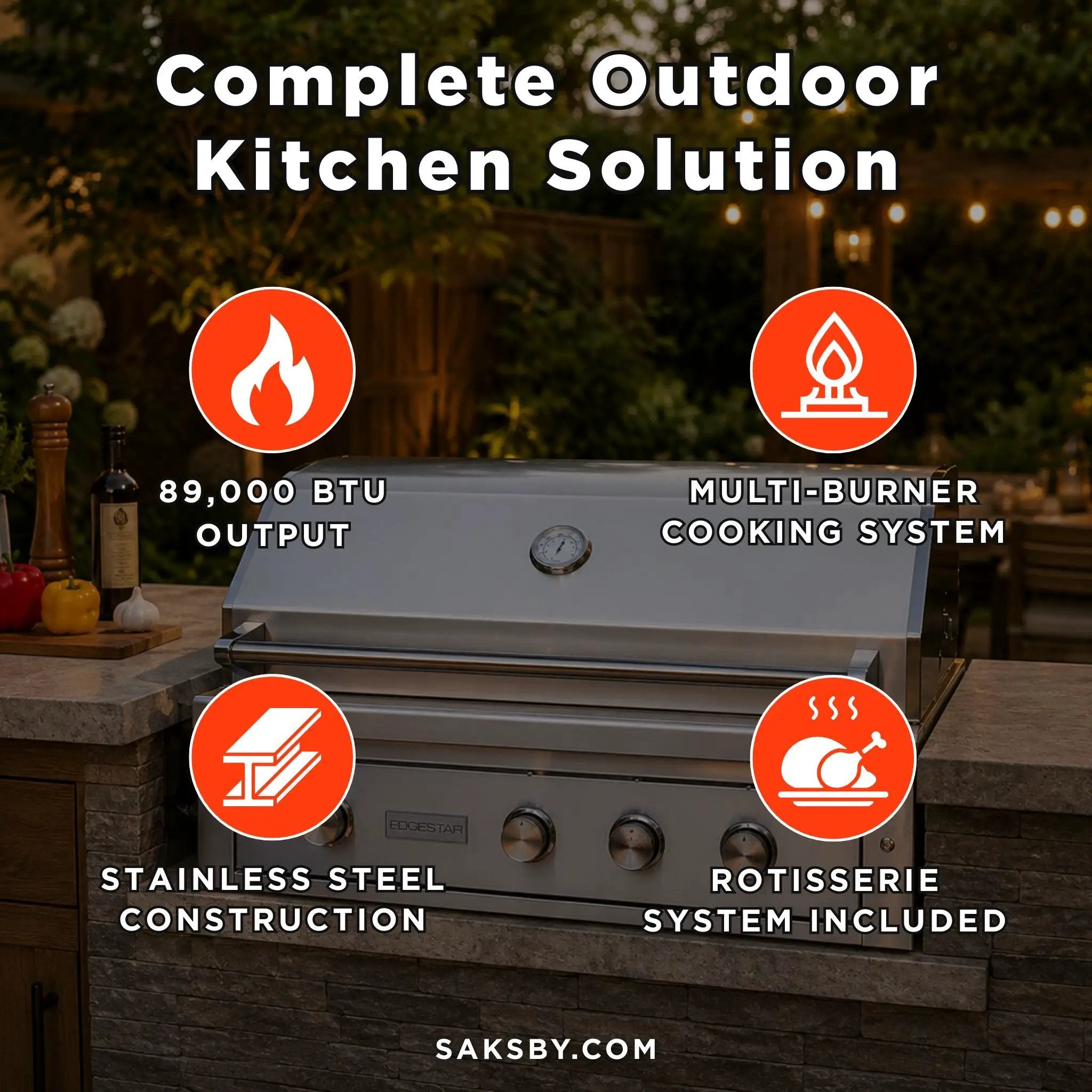 Edgestar 89K BTU 42-Inch Built-In Grill With Rotisserie And LED Lighting (SAK17368) by SAKSBY WHOLESALE