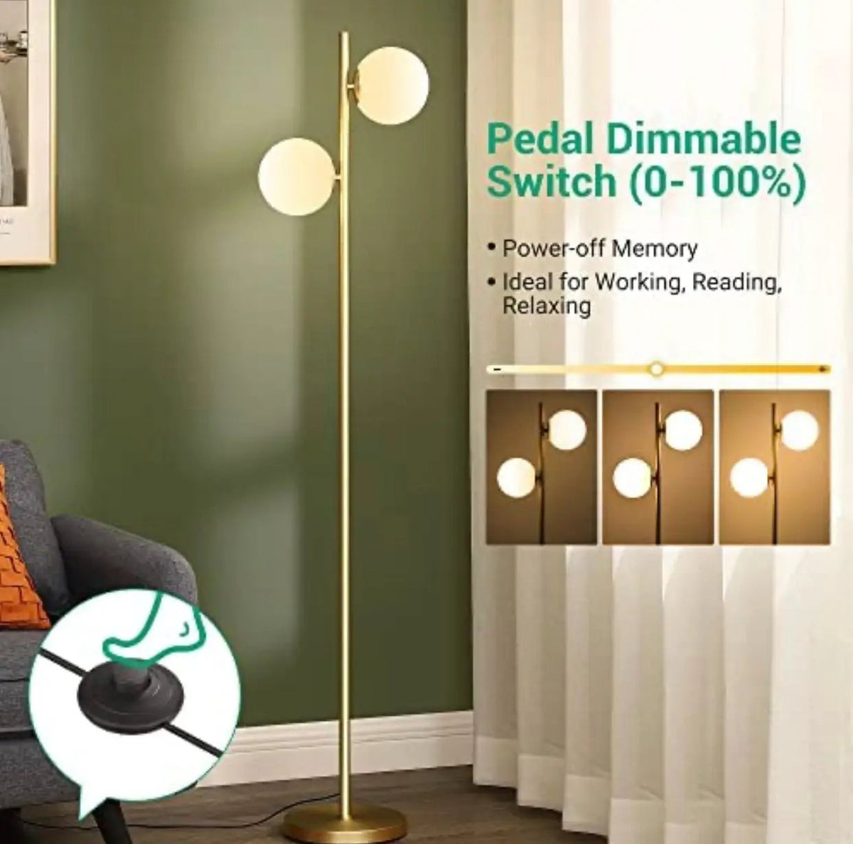 EDISHINE Modern Globe Floor Lamp, Dimmable Mid Century Floor Lamps by Outdoor Solar Outlet