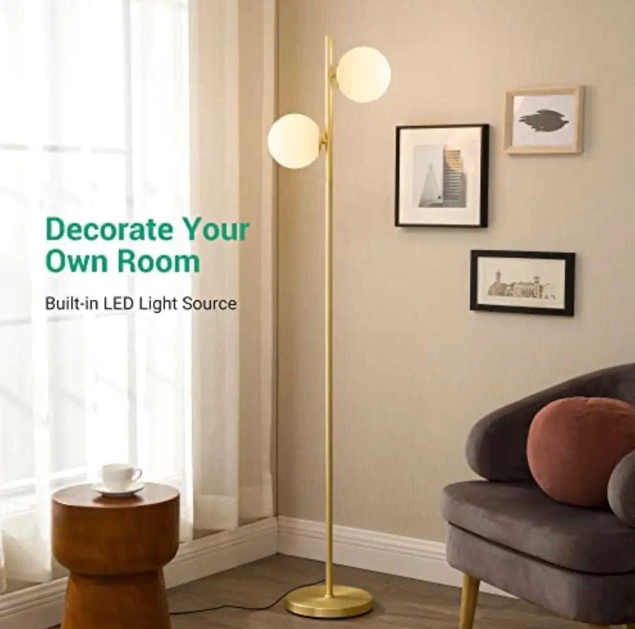 EDISHINE Modern Globe Floor Lamp, Dimmable Mid Century Floor Lamps by Outdoor Solar Outlet