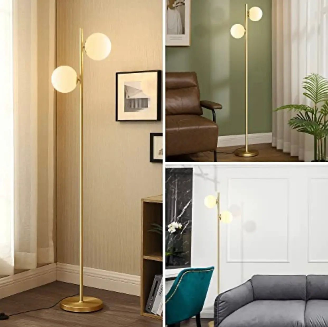 EDISHINE Modern Globe Floor Lamp, Dimmable Mid Century Floor Lamps by Outdoor Solar Outlet