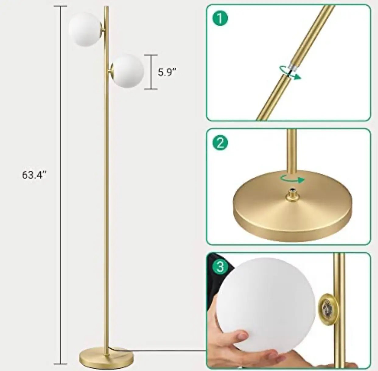 EDISHINE Modern Globe Floor Lamp, Dimmable Mid Century Floor Lamps by Outdoor Solar Outlet