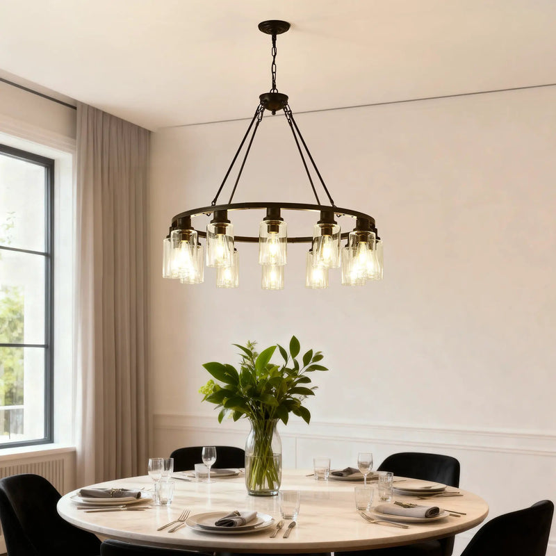 Black Wagon Wheel Chandelier 31.5 Inch Modern Farmhouse Pendant Light by HouseOfZazla
